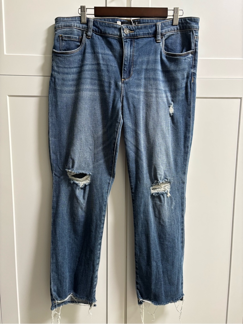 KUT from the Kloth Distressed Straight Leg Jeans Raw Hem Size 14